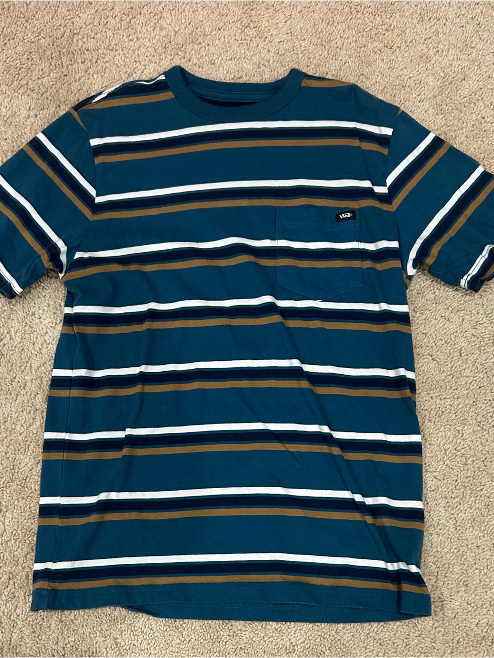 Vans Teal White Brown Striped Pocket Tee